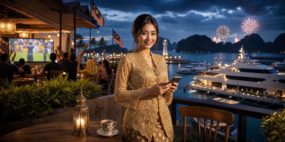 Pemain Langkawi berbaju kebaya mengakses kasino mudah alih dengan gaya